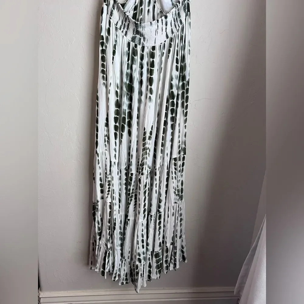Tie-Dye Green and White Maxi Dress - Sleeveless Summer Style - Picture 3 of 7